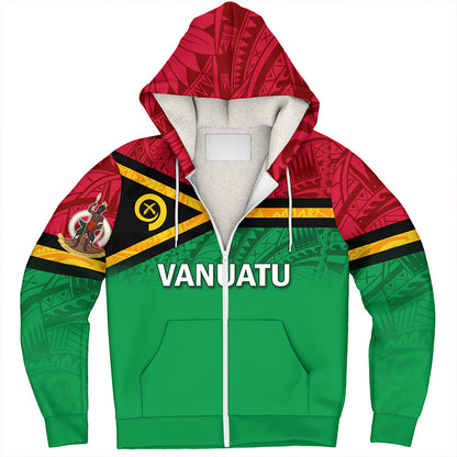 Vanuatu Sherpa Hoodie - Flag Color With Traditional Patterns