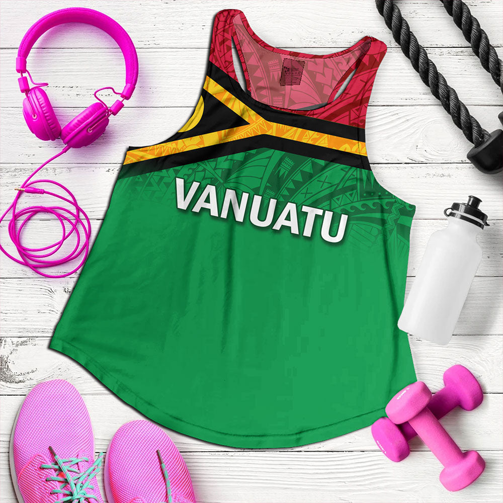 Vanuatu Women Tank - Flag Color With Traditional Patterns | Polynesian.co