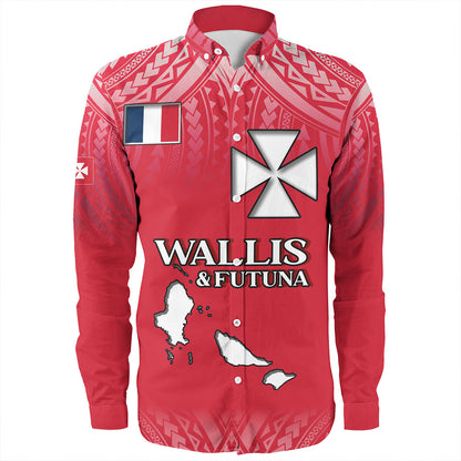 Wallis And Futuna Long Sleeve Shirt Flag Color With Traditional Patterns