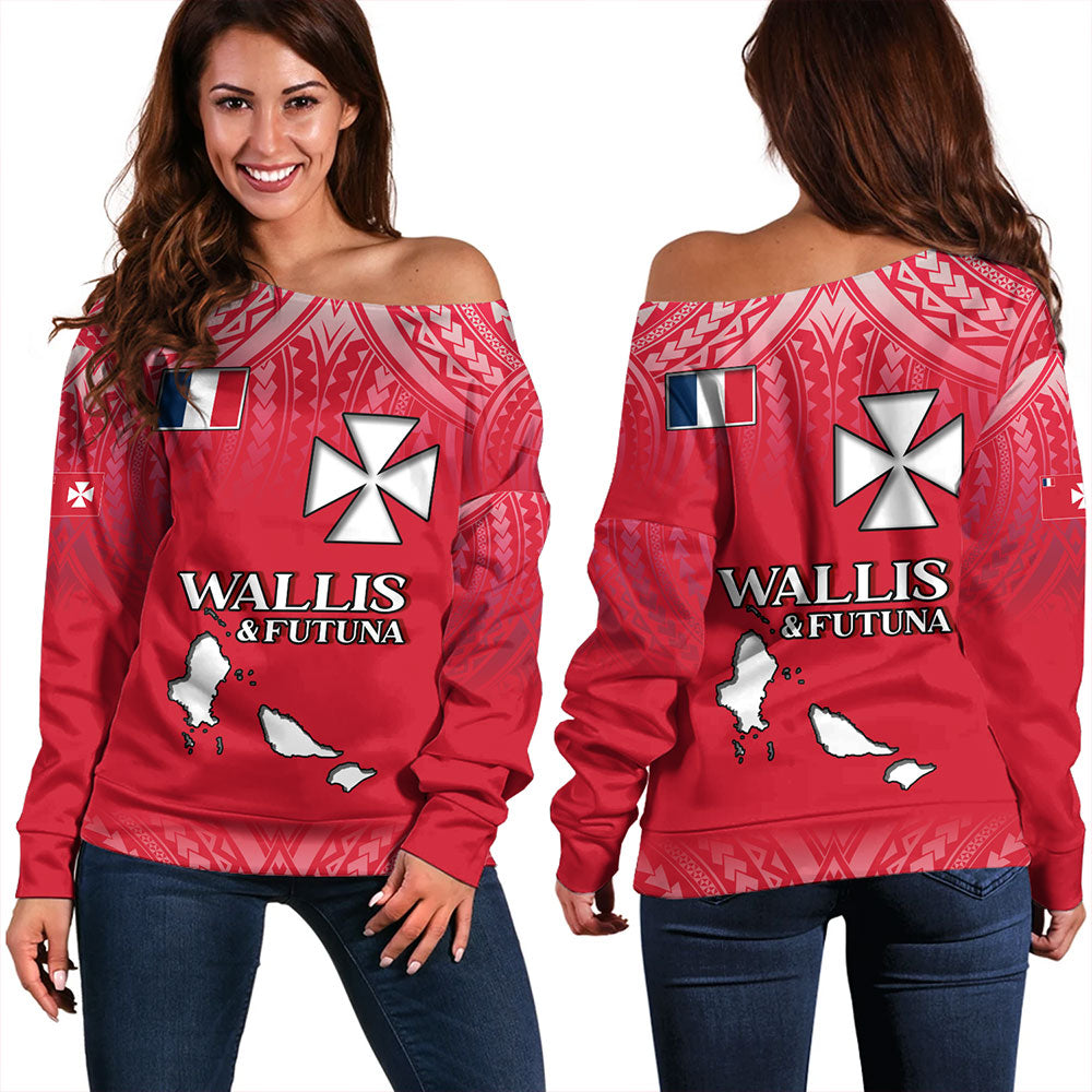 Wallis And Futuna Off Shoulder Sweatshirt Flag Color With Traditional Patterns