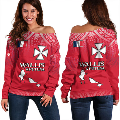 Wallis And Futuna Off Shoulder Sweatshirt Flag Color With Traditional Patterns