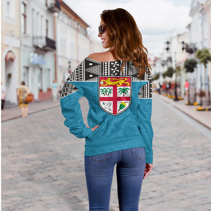 Fiji Off Shoulder Sweatshirt Fijian Tapa Pattern