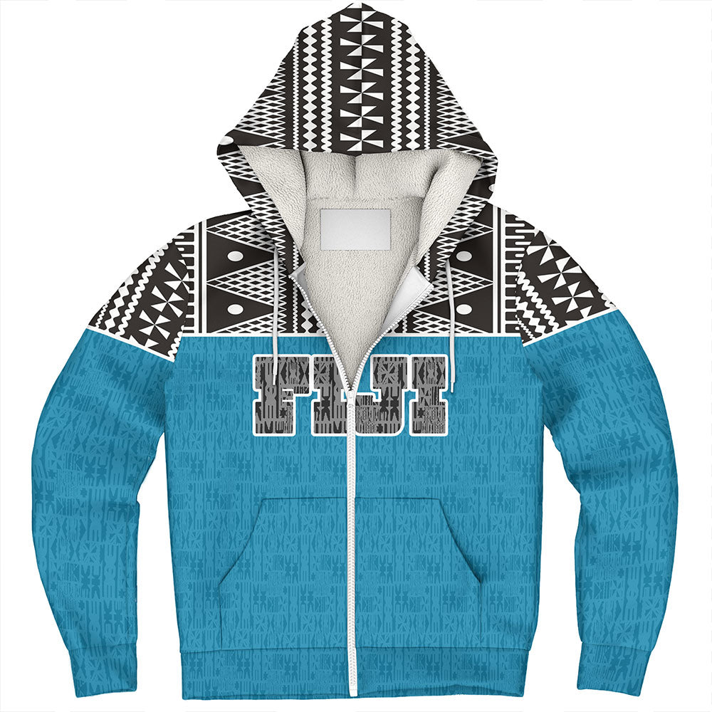 Fiji Sherpa Hoodie Fijian Tapa Pattern