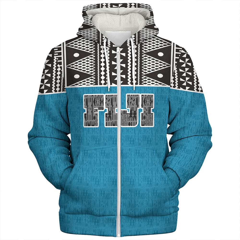 Fiji Sherpa Hoodie Fijian Tapa Pattern