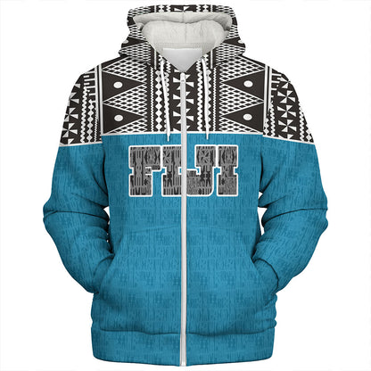 Fiji Sherpa Hoodie Fijian Tapa Pattern