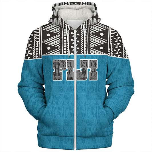 Fiji Sherpa Hoodie Fijian Tapa Pattern