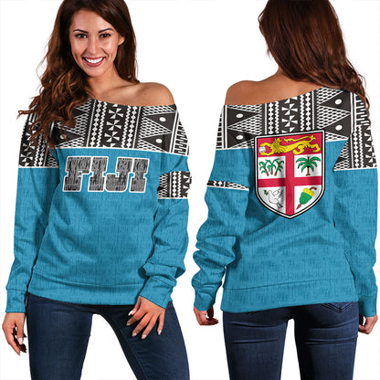 Fiji Off Shoulder Sweatshirt Fijian Tapa Pattern