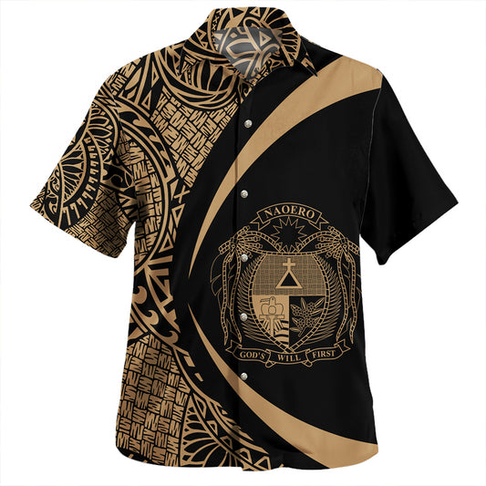 Nauru Hawaiian Shirt Coat Of Arm Lauhala Gray Circle