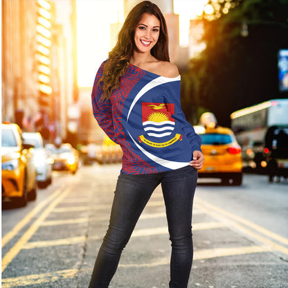 Kiribati Off Shoulder Sweatshirt Coat Of Arm Lauhala Circle