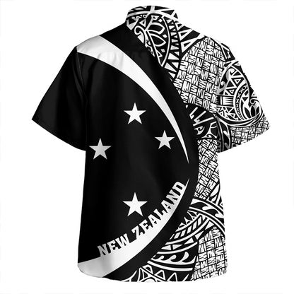 New Zealand Hawaiian Shirt Silver Fern Lauhala White Circle