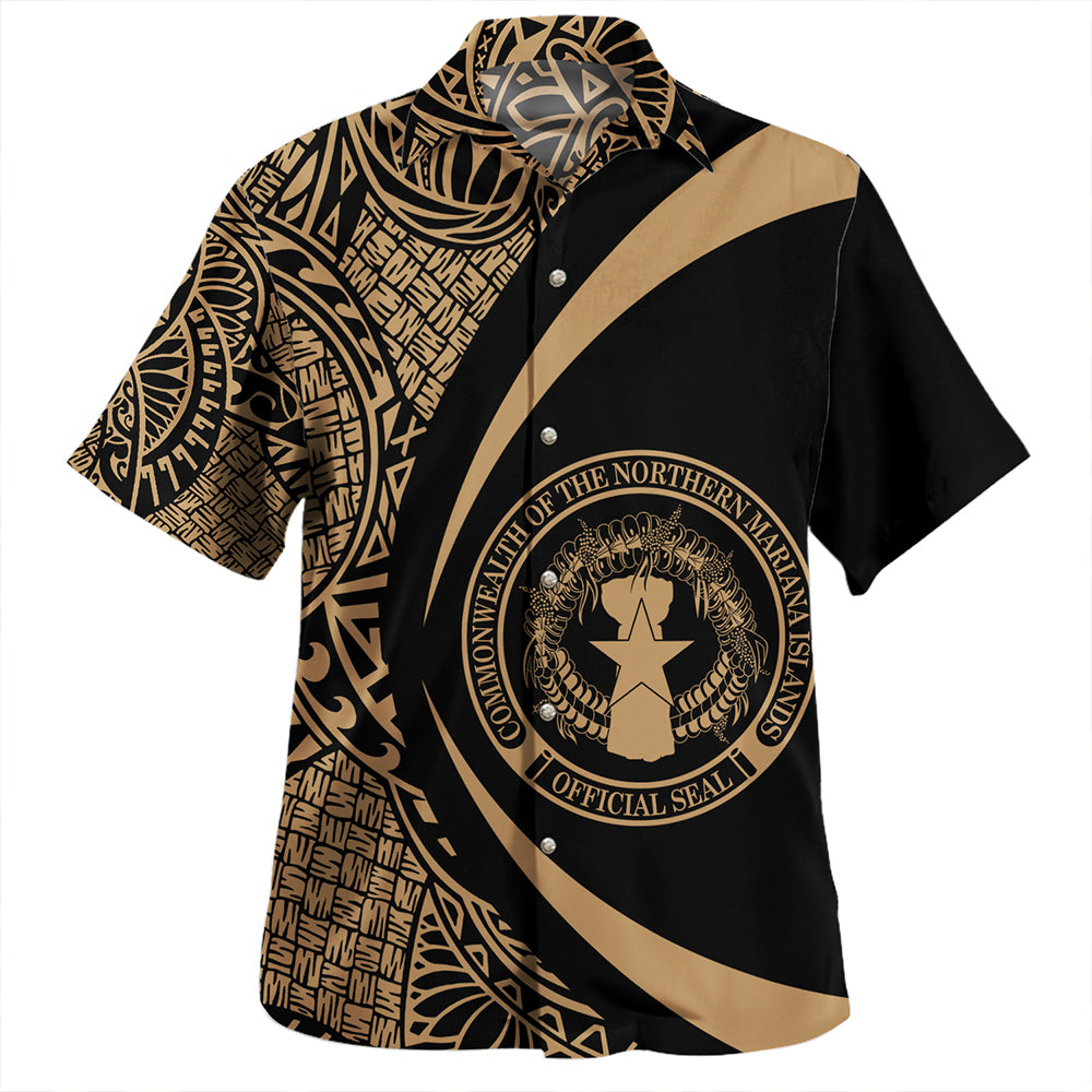 Northern Mariana Islands Hawaiian Shirt Coat Of Arm Lauhala Gold Circle