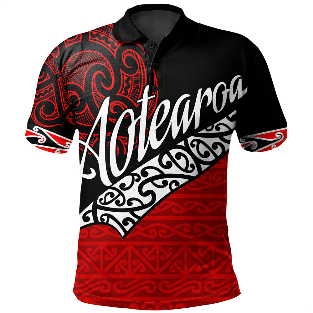 New Zealand Polo Shirt Aotearoa Maori Flag Puhoro Pattern