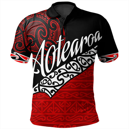 New Zealand Polo Shirt Aotearoa Maori Flag Puhoro Pattern