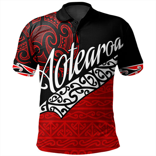 New Zealand Polo Shirt Aotearoa Maori Flag Puhoro Pattern
