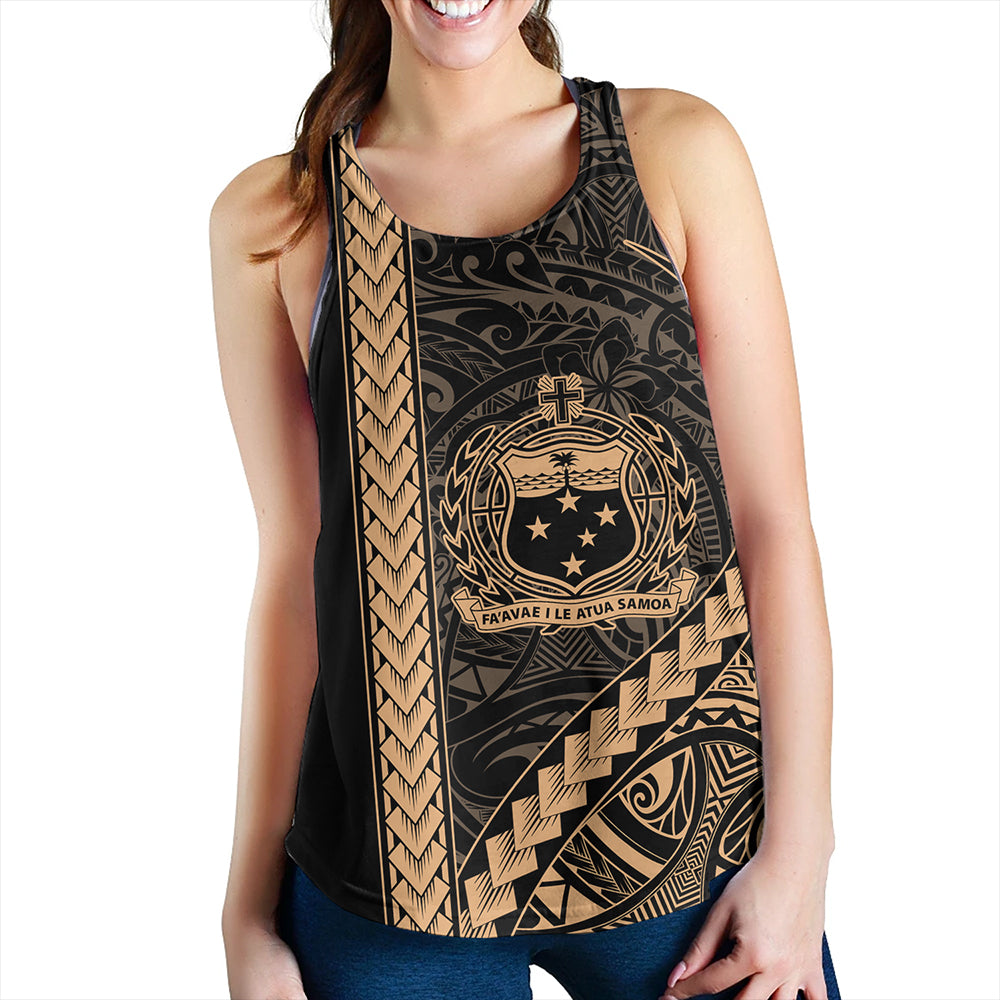 Samoa Women Tank Tribal Polynesian Coat Of Arms Gold