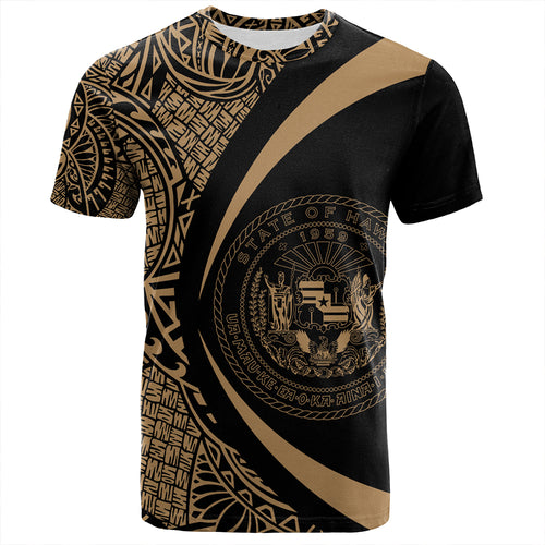 Hawaii T-Shirt Coat Of Arm Lauhala Gold Circle