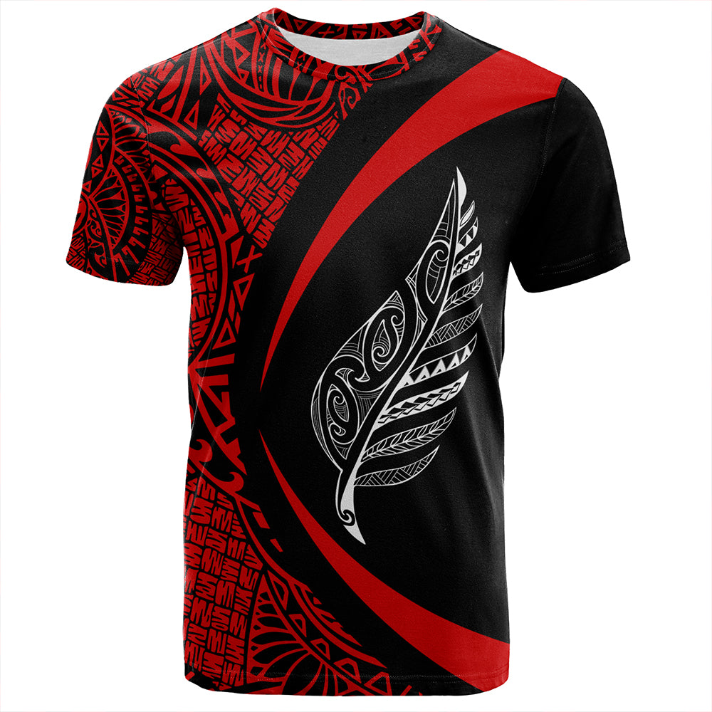 New Zealand T-Shirt Silver Fern Maori Flag Lauhala Circle