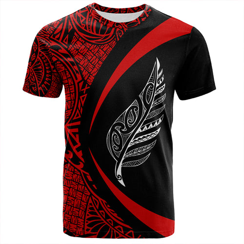 New Zealand T-Shirt Silver Fern Maori Flag Lauhala Circle