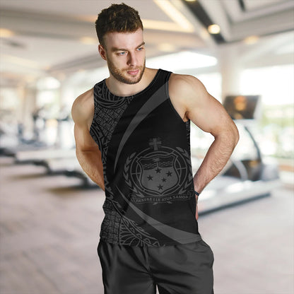 Samoa Tank Top Coat Of Arm Lauhala Gray Circle