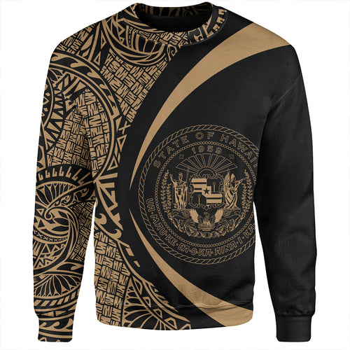 Hawaii Sweatshirt Coat Of Arm Lauhala Gold Circle
