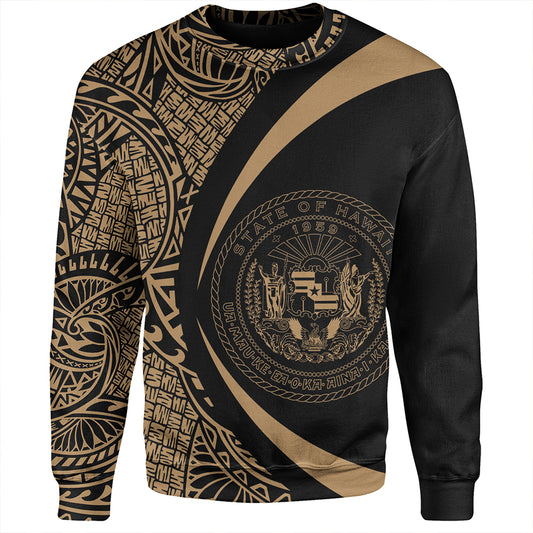 Hawaii Sweatshirt Coat Of Arm Lauhala Gold Circle
