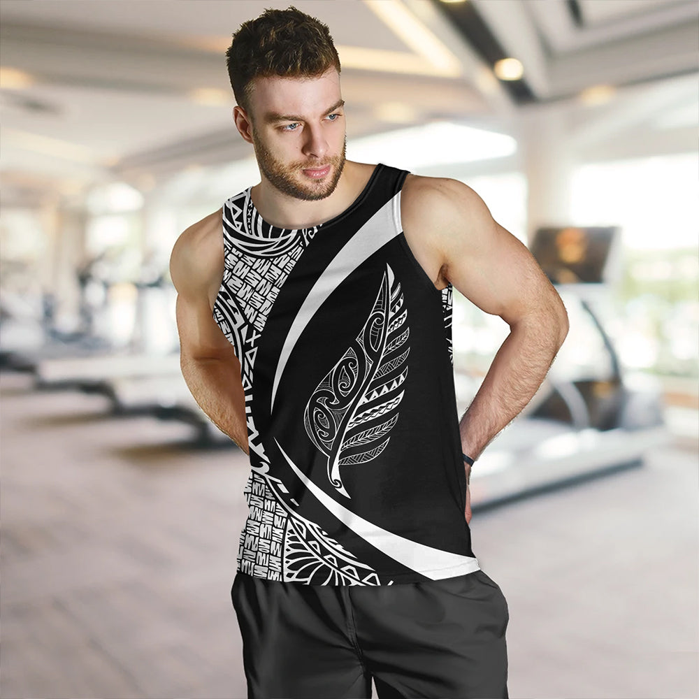New Zealand Tank Top Silver Fern Lauhala White Circle