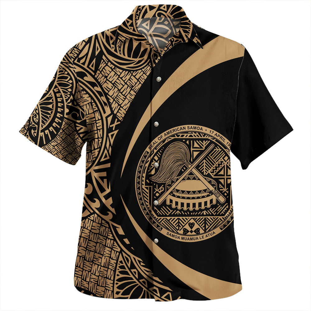 Samoa Hawaiian Shirt American Samoa Coat Of Arm Lauhala Gold Circle