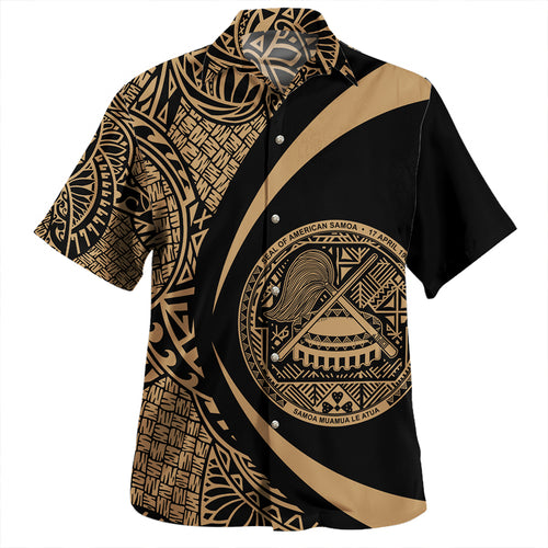 Samoa Hawaiian Shirt American Samoa Coat Of Arm Lauhala Gold Circle