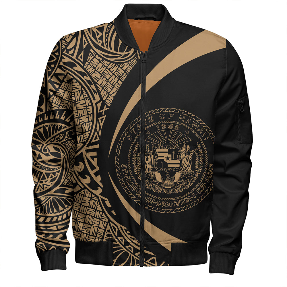Hawaii Bomber Jacket Coat Of Arm Lauhala Gold Circle