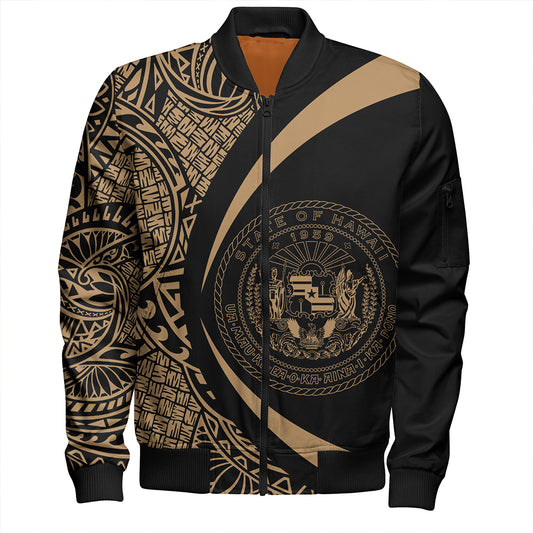 Hawaii Bomber Jacket Coat Of Arm Lauhala Gold Circle