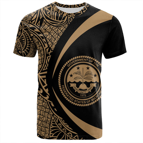 Federated States of Micronesia T-Shirt Coat Of Arm Lauhala Gold Circle
