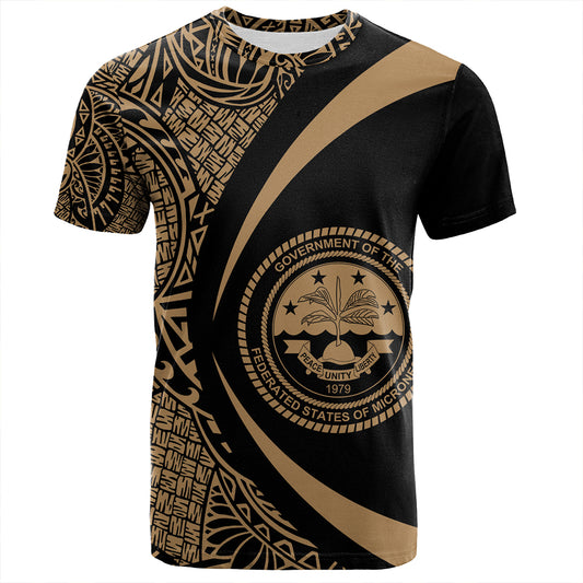 Federated States of Micronesia T-Shirt Coat Of Arm Lauhala Gold Circle