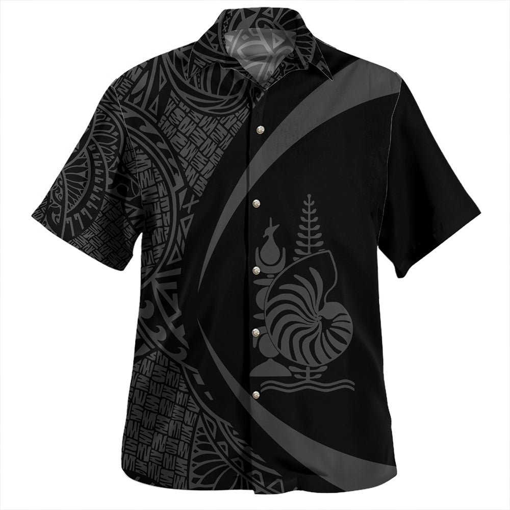 New Caledonia Hawaiian Shirt Coat Of Arm Lauhala Gray Circle