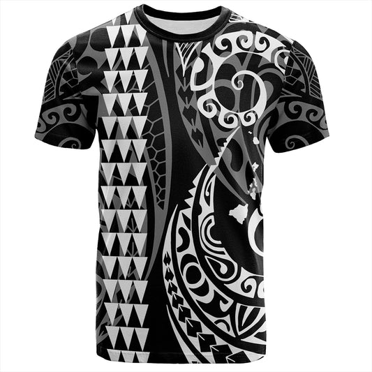 Hawaii T-Shirt Hawaiian Map Kakau Style White