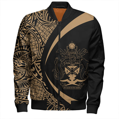Solomon Islands Bomber Jacket Coat Of Arm Lauhala Gold Circle
