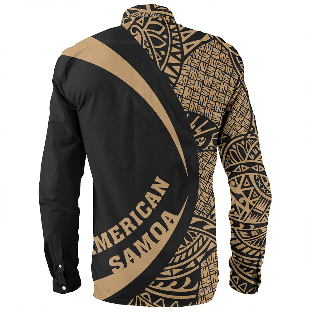 Samoa Long Sleeve Shirt American Samoa Coat Of Arm Lauhala Gold Circle