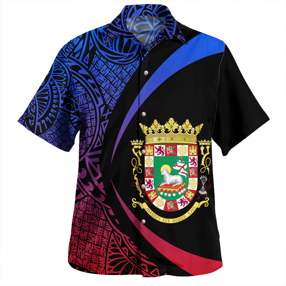 Puerto Rico Hawaiian Shirt Coat Of Arm Lauhala Circle