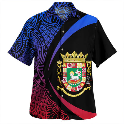 Puerto Rico Hawaiian Shirt Coat Of Arm Lauhala Circle