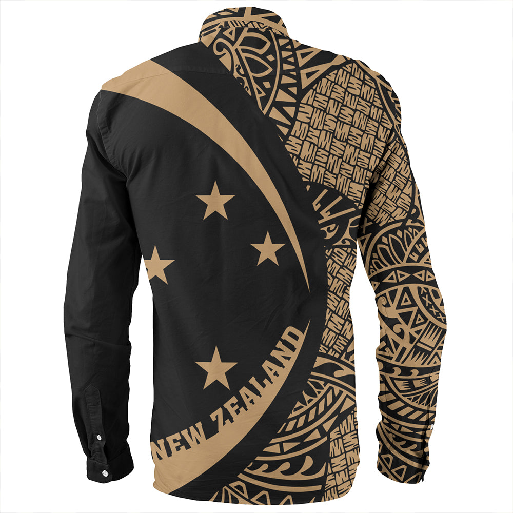 New Zealand Long Sleeve Shirt Silver Fern Lauhala Gold Circle