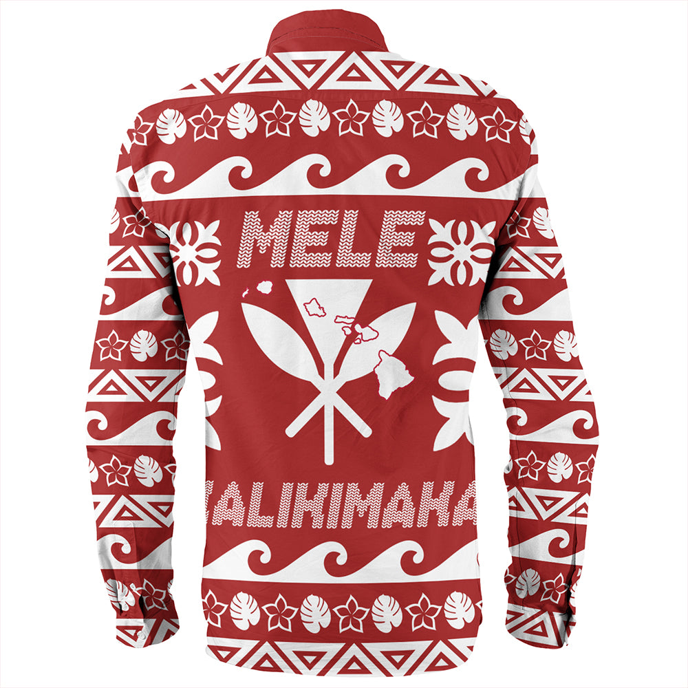 Hawaii Long Sleeve Shirt King Native Hawaiian Kakau Pattern Christmas