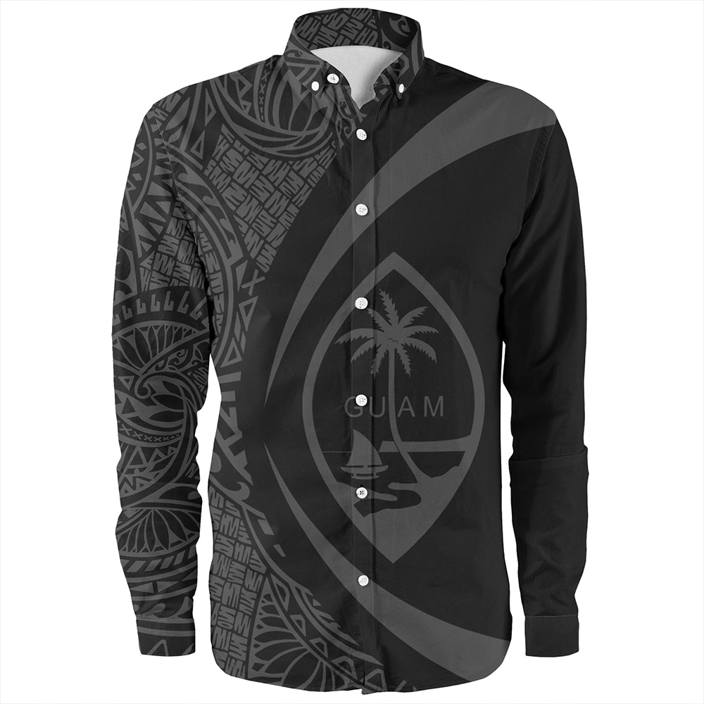 Guam Long Sleeve Shirt Coat Of Arm Lauhala Gray Circle