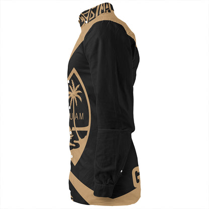 Guam Long Sleeve Shirt Coat Of Arm Lauhala Gold Circle