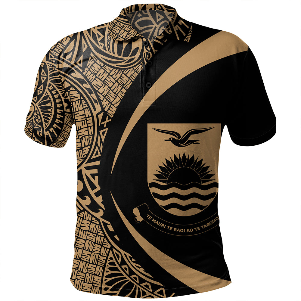 Kiribati Polo Shirt Coat Of Arm Lauhala Gold Circle