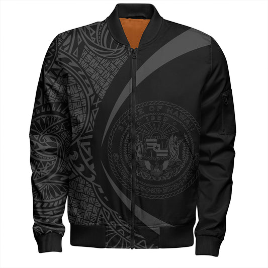 Hawaii Bomber Jacket Coat Of Arm Lauhala Gray Circle