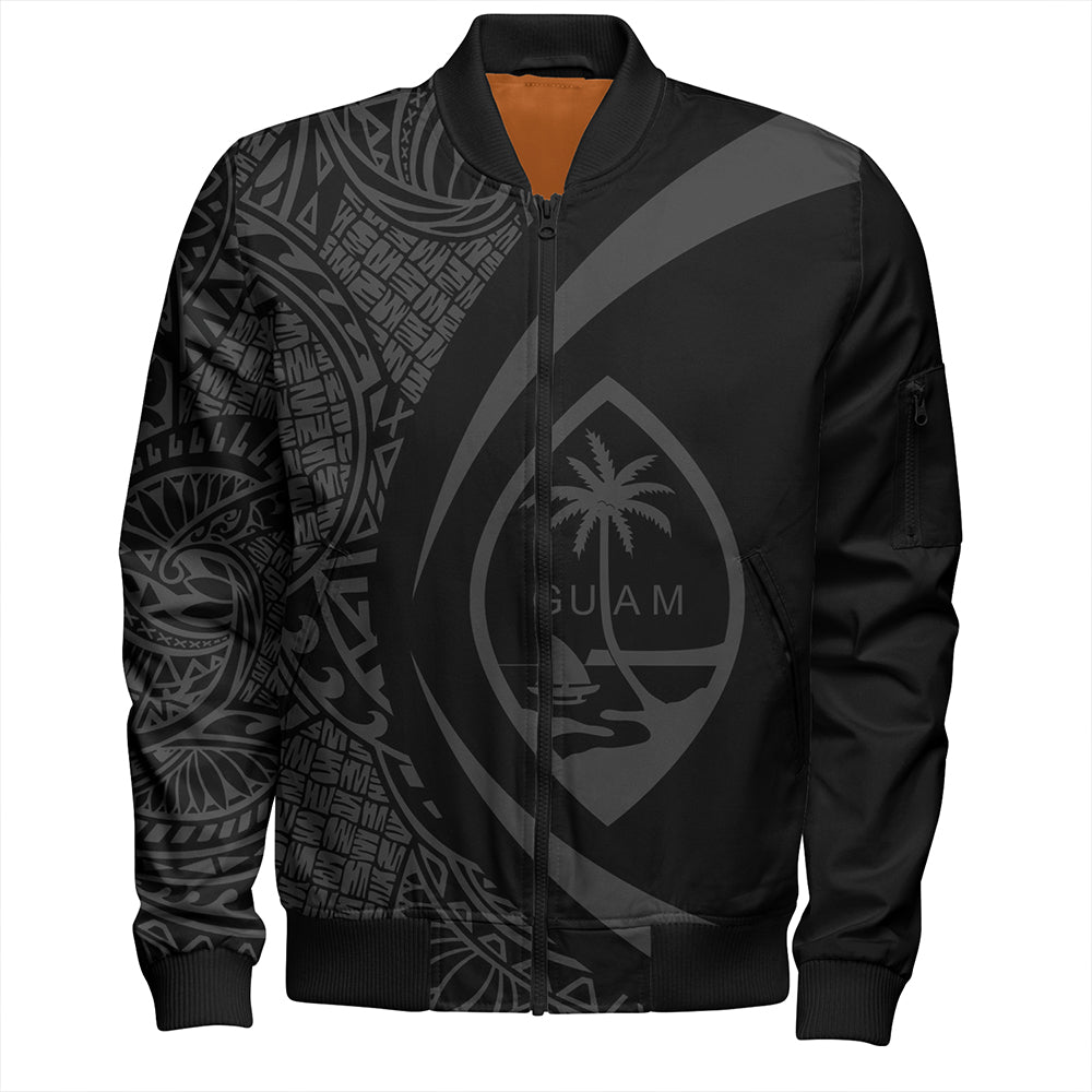 Guam Bomber Jacket Coat Of Arm Lauhala Gray Circle