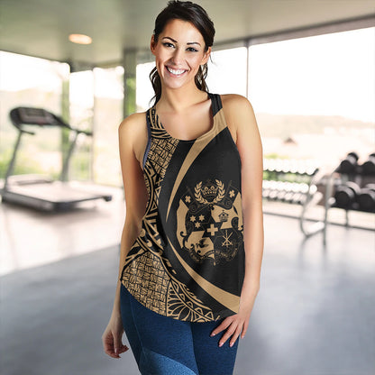 Tonga Women Tank Coat Of Arm Lauhala Gold Circle