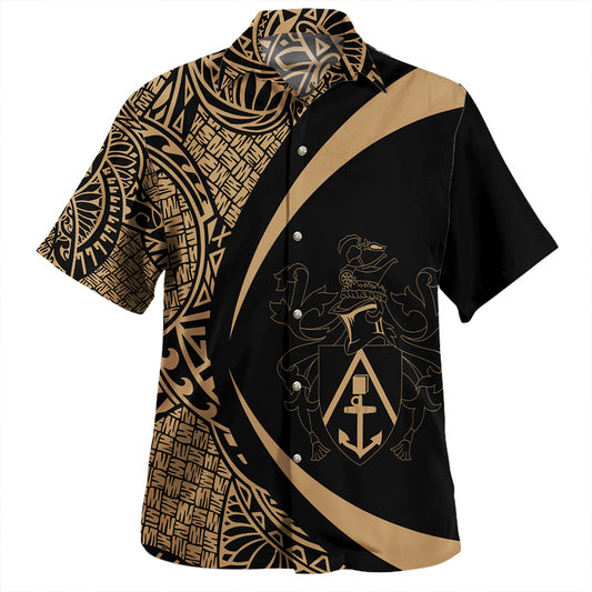 Pitcairn Islands Hawaiian Shirt Coat Of Arm Lauhala Gold Circle