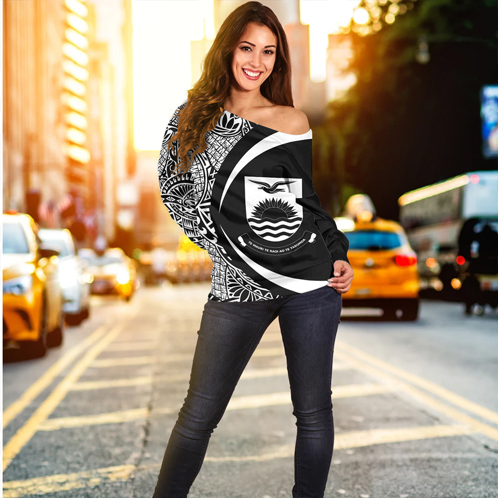 Kiribati Off Shoulder Sweatshirt Coat Of Arm Lauhala White Circle