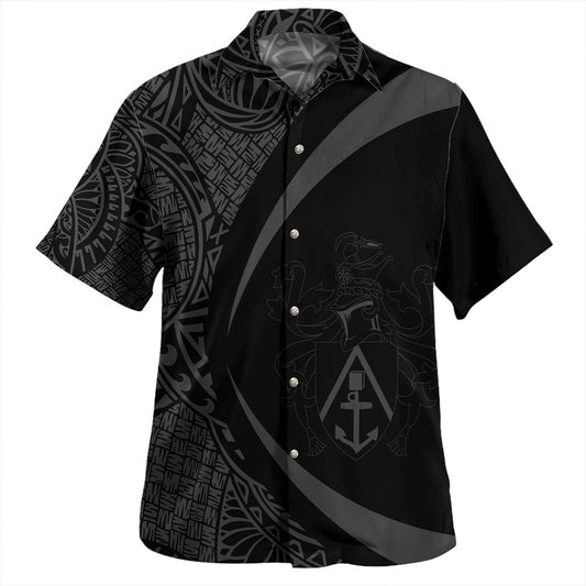 Pitcairn Islands Hawaiian Shirt Coat Of Arm Lauhala Gray Circle