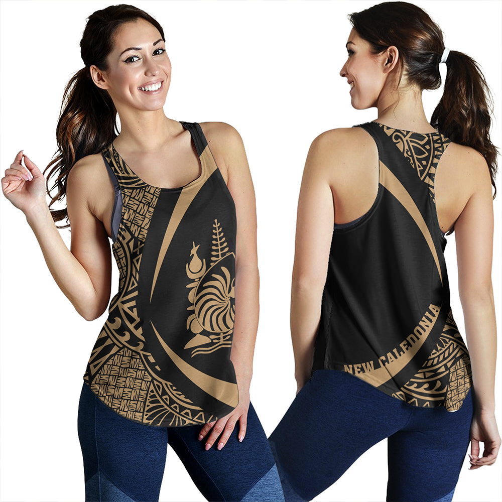 New Caledonia Women Tank Coat Of Arm Lauhala Gold Circle